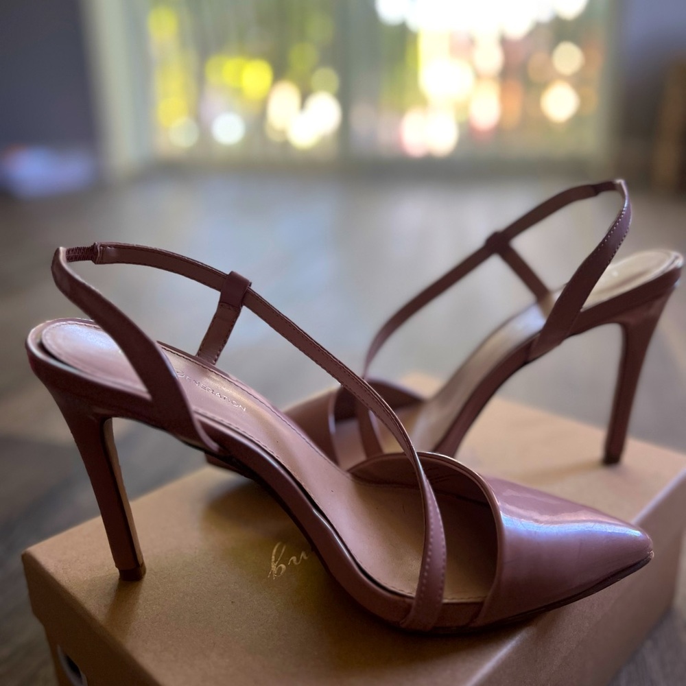 BCBGeneration Nude Patent Leather Style Slingback Stilettos Size 9